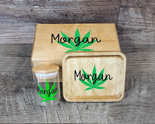 Load image into Gallery viewer, Personalized Stoner Set, Custom Stash Box with Glass Stash Jar and Wood Rolling Tray Kit, Cannabis Pot Marijuana, Smoker Gift, 420 Weed Gift