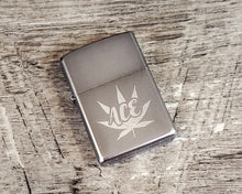 Load image into Gallery viewer, Personalized Engraved Windproof Lighter, Custom Official Brand Refillable Lighter with Name and Cannabis Leaf