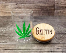 Load image into Gallery viewer, Laser Engraved Personalized Glass Herb Stash Jar, Custom Airtight Cannabis Storage Container, Marijuana Gift for Pot Smoker, Weed Accessory