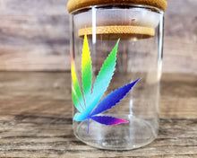 Load image into Gallery viewer, Glass Herb Stash Jar with Rainbow Cannabis Leaf, Airtight Cannabis Storage Container, Marijuana Gift for Pot Smoker, Weed Accessories