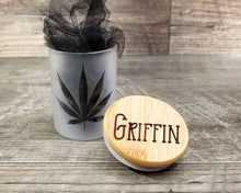 Load image into Gallery viewer, Etched Cannabis Leaf Glass Stash Jar Personalized Laser Engraved Lid, Airtight Storage Container, Marijuana Gift Pot Smoker Weed Accessories