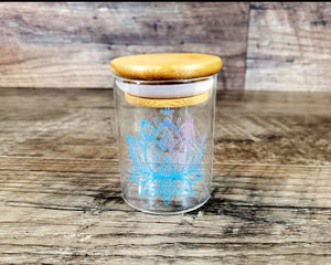 Glass Herb Stash Jar with Lotus Mandala, Airtight Cannabis Storage Container, Marijuana Gift for Pot Smoker, Zen Weed Accessories