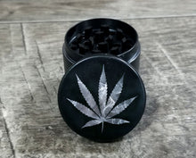 Load image into Gallery viewer, Smokey Cannabis Leaf Herb Grinder, Zinc Alloy Four Piece Weed Grinder, 420 Stoner Gift, Marijuana Smoker Accessories