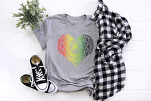 Load image into Gallery viewer, Rasta Heart Mandala T Shirt, Unisex Bella + Canvas Rasta Reggae Color Heart Shirt