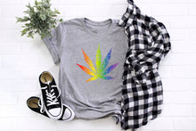 Load image into Gallery viewer, Rainbow Mandala Cannabis Leaf T Shirt, Unisex Bella + Canvas LGBTQ Hippie Marijuana Shirt, 420 Smoker Stoner Gift