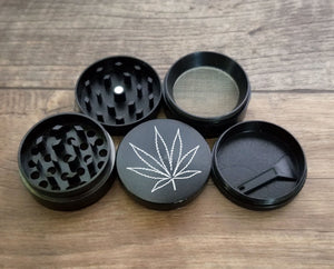 Smokey Cannabis Leaf Herb Grinder, Zinc Alloy Four Piece Weed Grinder, 420 Stoner Gift, Marijuana Smoker Accessories