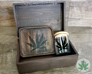 Stoner Gift Set, Wood Rolling Tray, Stash Jar and Wood Stash Box Set, Cannabis Leaf, Smoker Gift Set, Marijuana Leaf, 420 Gift,