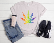 Load image into Gallery viewer, Rainbow Mandala Cannabis Leaf T Shirt, Unisex Bella + Canvas LGBTQ Hippie Marijuana Shirt, 420 Smoker Stoner Gift