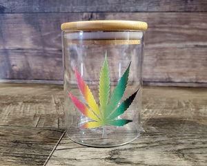 Glass Stash Jar with Rasta Cannabis Leaf, Jamaican 420 Herb Jar,  Marijuana Leaf Stoner Gift, Weed Gift, Gift for Smoker, Pot Accessories