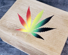 Load image into Gallery viewer, Wood Stash Box with Rasta Cannabis Leaf, Herb Holder, Pot Container, Stoner Gift, Marijuana Accessories, Wood Weed Supplies, Weed Gift