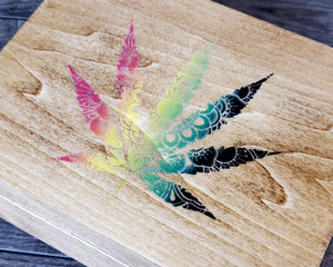 Wood Stash Box with Rasta Cannabis Leaf Mandala, Zen Jamaican Herb Holder, Pot Container, Stoner Gift, Marijuana Accessories, Weed Gift