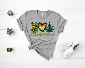 Peace Love Weed T Shirt, Unisex Bella + Canvas Funny Cannabis Shirt