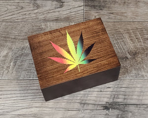 Wood Stash Box with Rasta Cannabis Leaf, Herb Holder, Pot Container, Stoner Gift, Marijuana Accessories, Wood Weed Supplies, Weed Gift